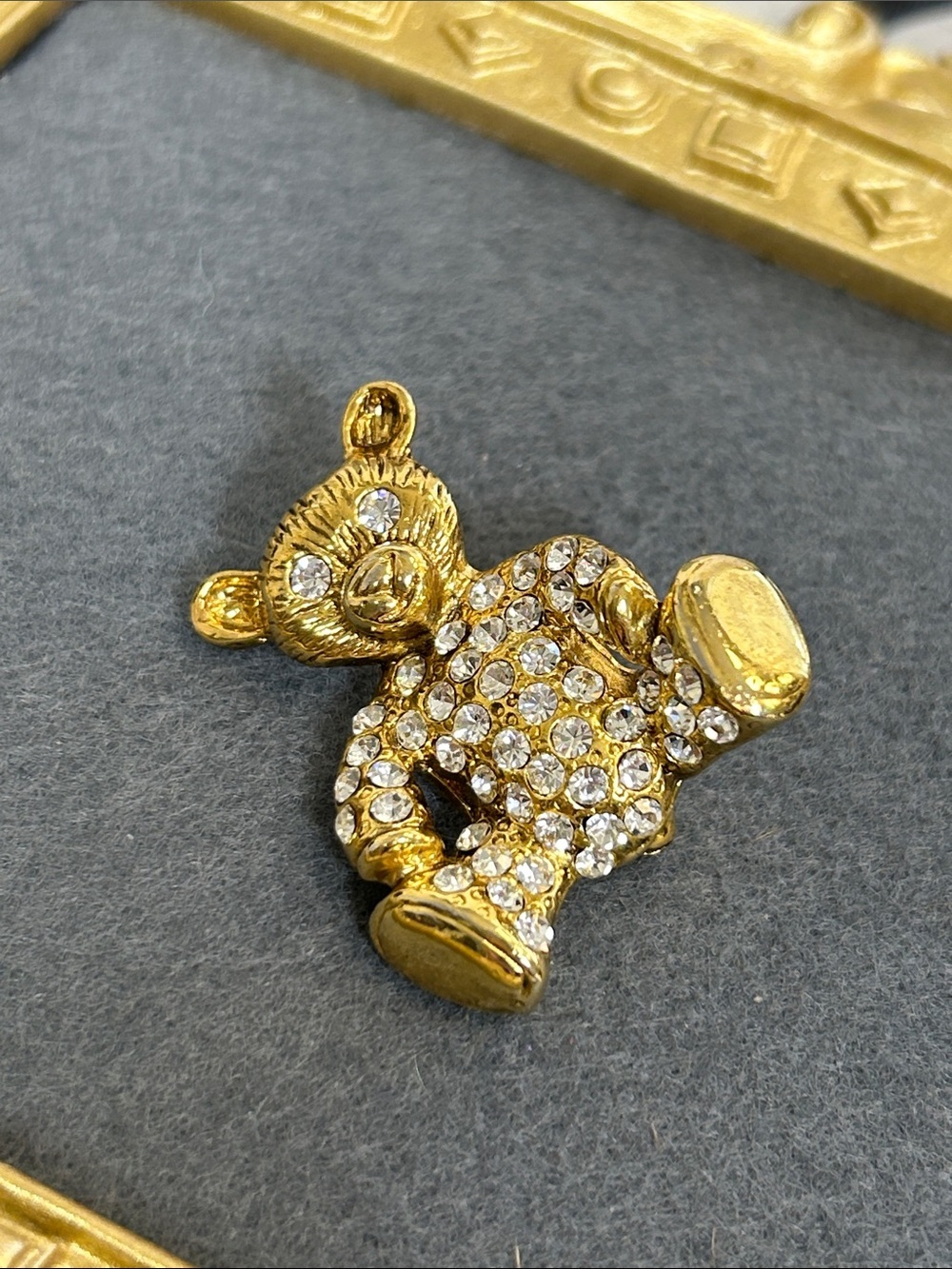 1928 Brand Gold Crystal Teddy Brooch Pin